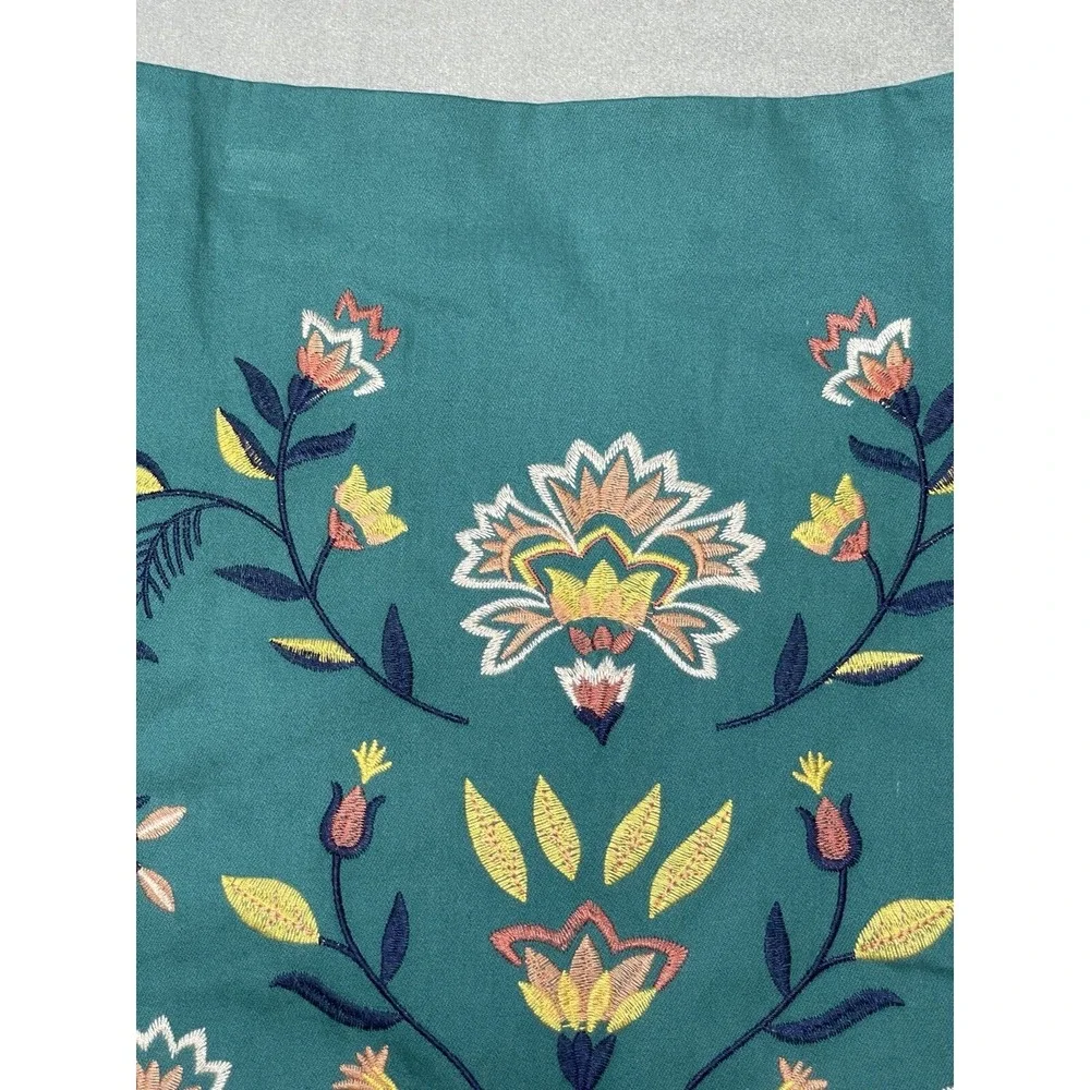 Women's Skirt MED‎ Embroidered Boho Teal Green Stretch Side Zip Colorful Western - Picture 5 of 16